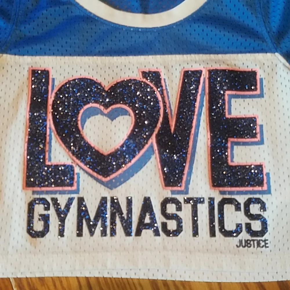 Justice Gymnastics Top - Blue & White - Girl's 6